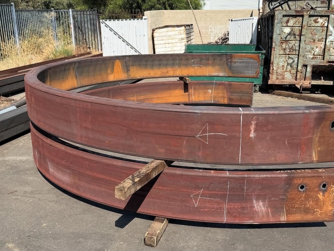 Oxy-acetylene flame cutting of heavy structural steel plate at Pacific Roll Riverside CA